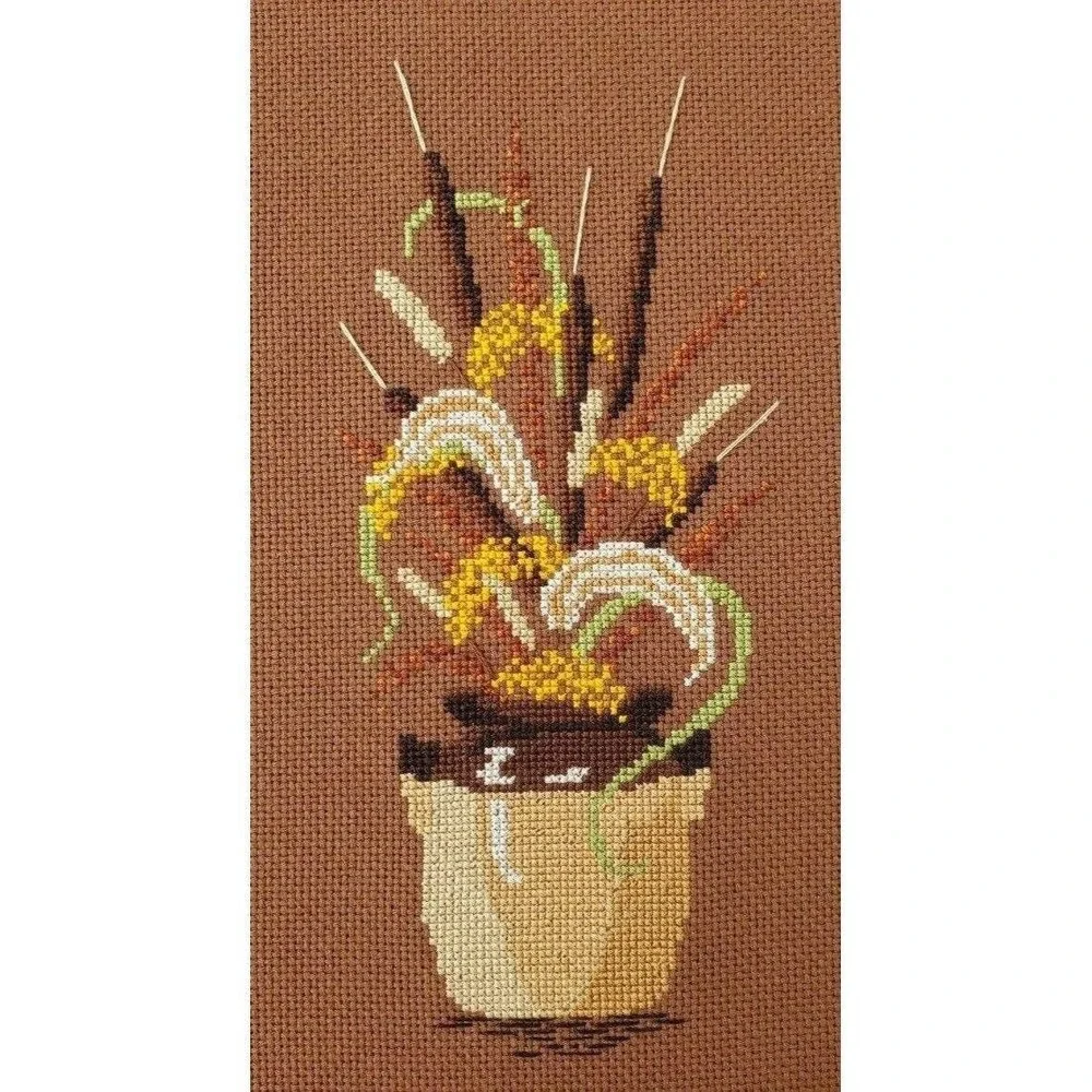 Vintage 1970s Hand Stitched Cross Stitch Needlepoint Wall Art Set of 3 Floral